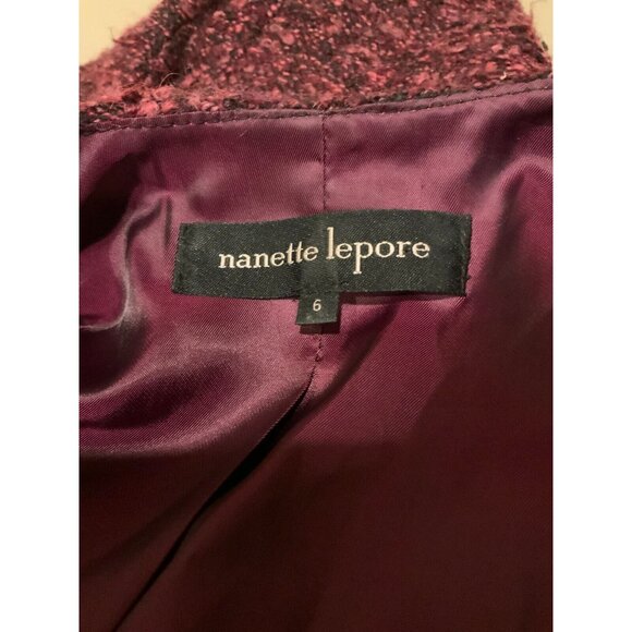 Nanette Lepore Purple Tweed Jacket W/ Black Fringe Trim, Size 6 - Picture 8 of 8
